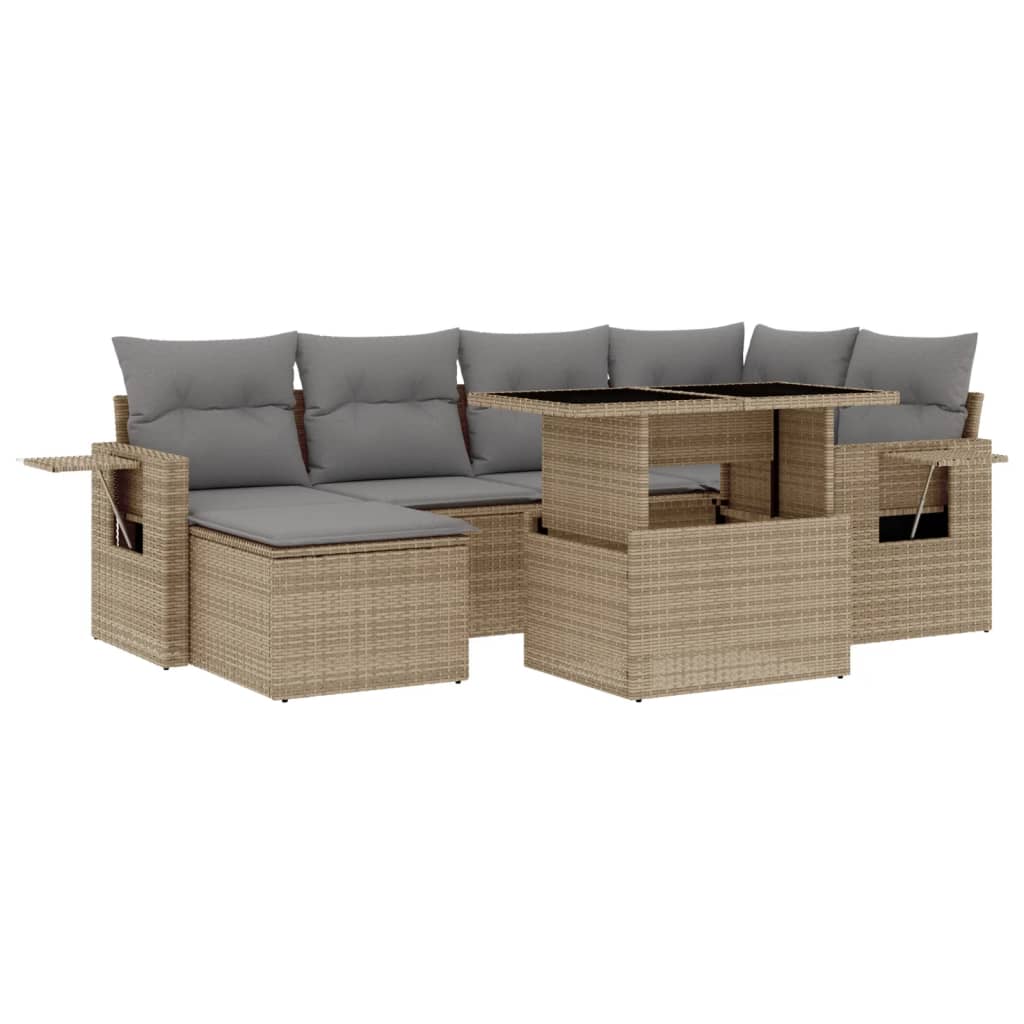 7-delige Loungeset met kussens poly rattan beige is nu te koop bij PeponiXL, paradijselijk wonen!