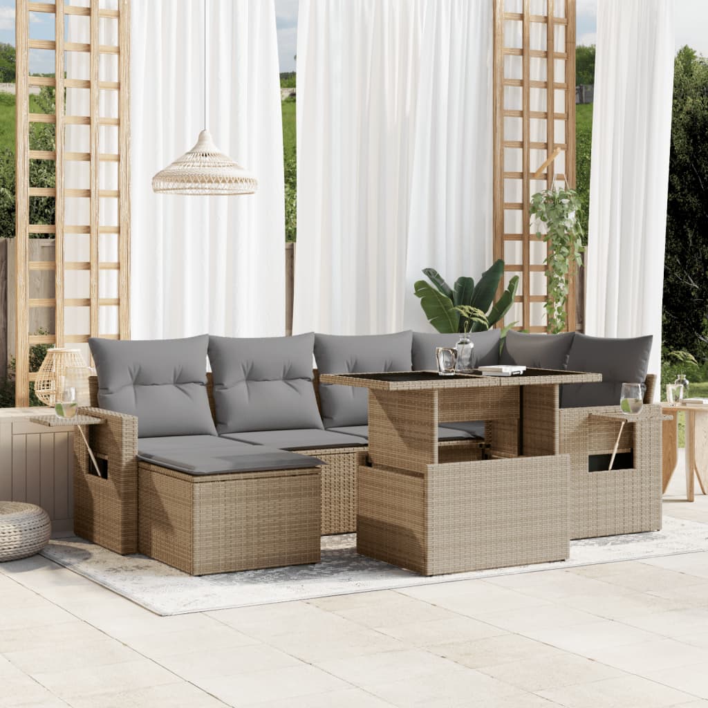 7-delige Loungeset met kussens poly rattan beige is nu te koop bij PeponiXL, paradijselijk wonen!