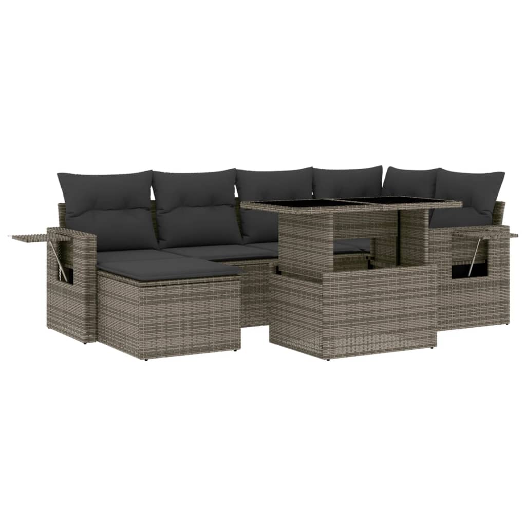 7-delige Loungeset met kussens poly rattan grijs is nu te koop bij PeponiXL, paradijselijk wonen!
