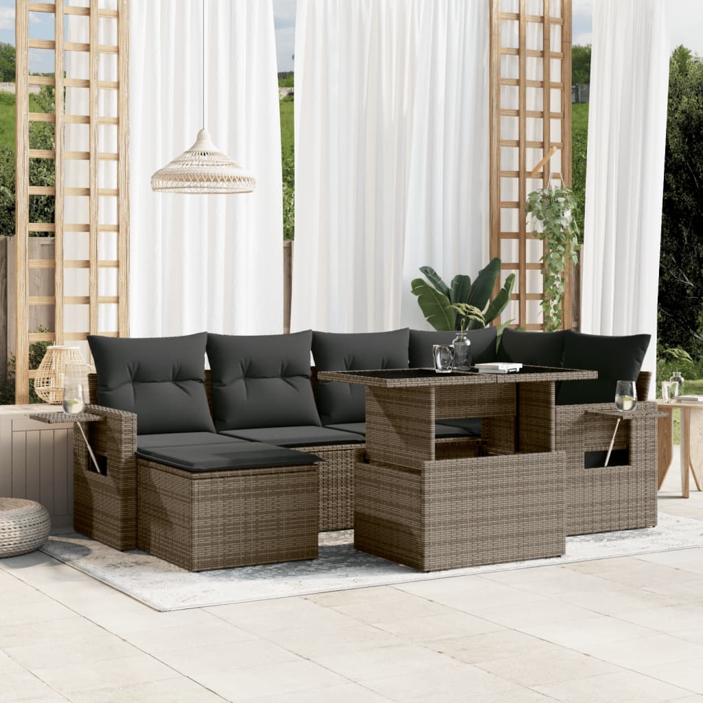 7-delige Loungeset met kussens poly rattan grijs is nu te koop bij PeponiXL, paradijselijk wonen!