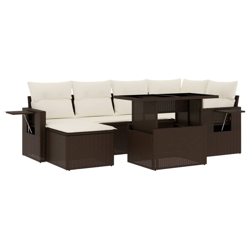 7-delige Loungeset met kussens poly rattan bruin is nu te koop bij PeponiXL, paradijselijk wonen!
