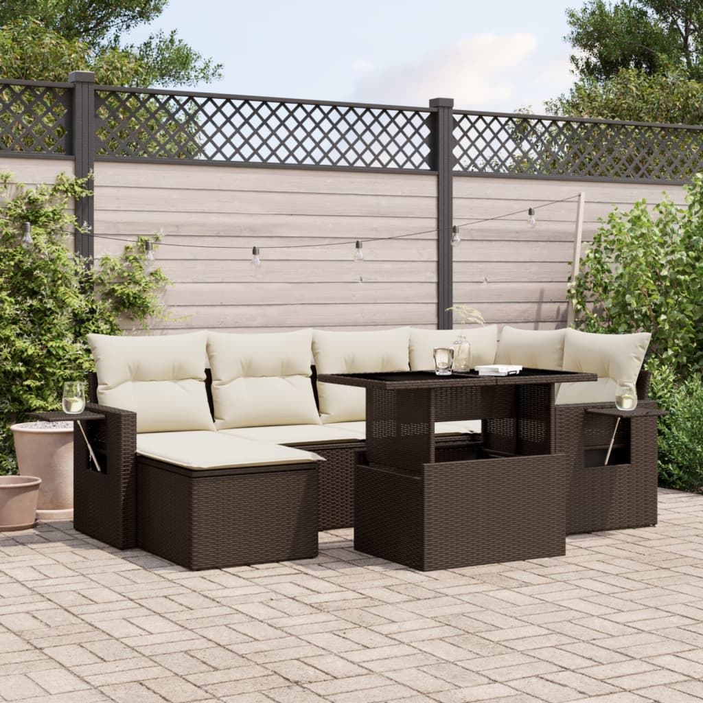 7-delige Loungeset met kussens poly rattan bruin is nu te koop bij PeponiXL, paradijselijk wonen!