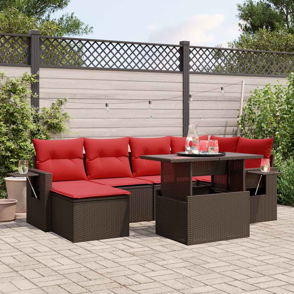 7-delige tuinbankset met kussens, bruin polyrotan is nu te koop bij PeponiXL, paradijselijk wonen!