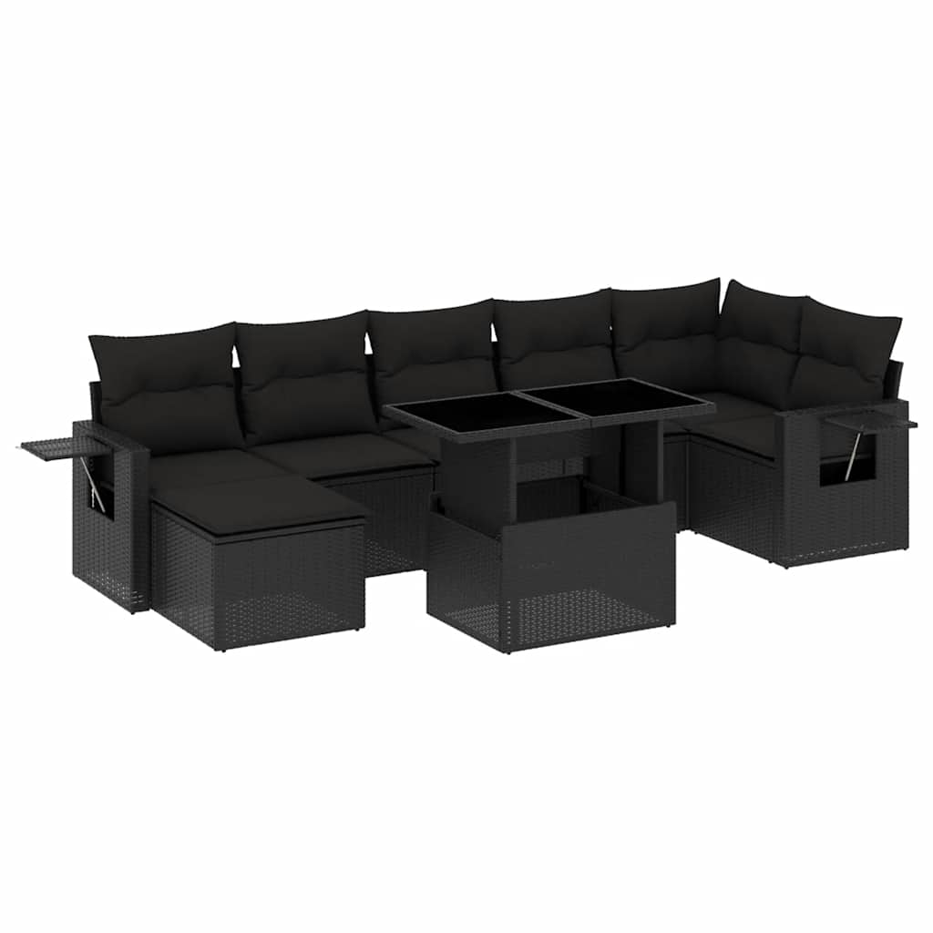 8-delige Loungeset met kussens poly rattan zwart is nu te koop bij PeponiXL, paradijselijk wonen!