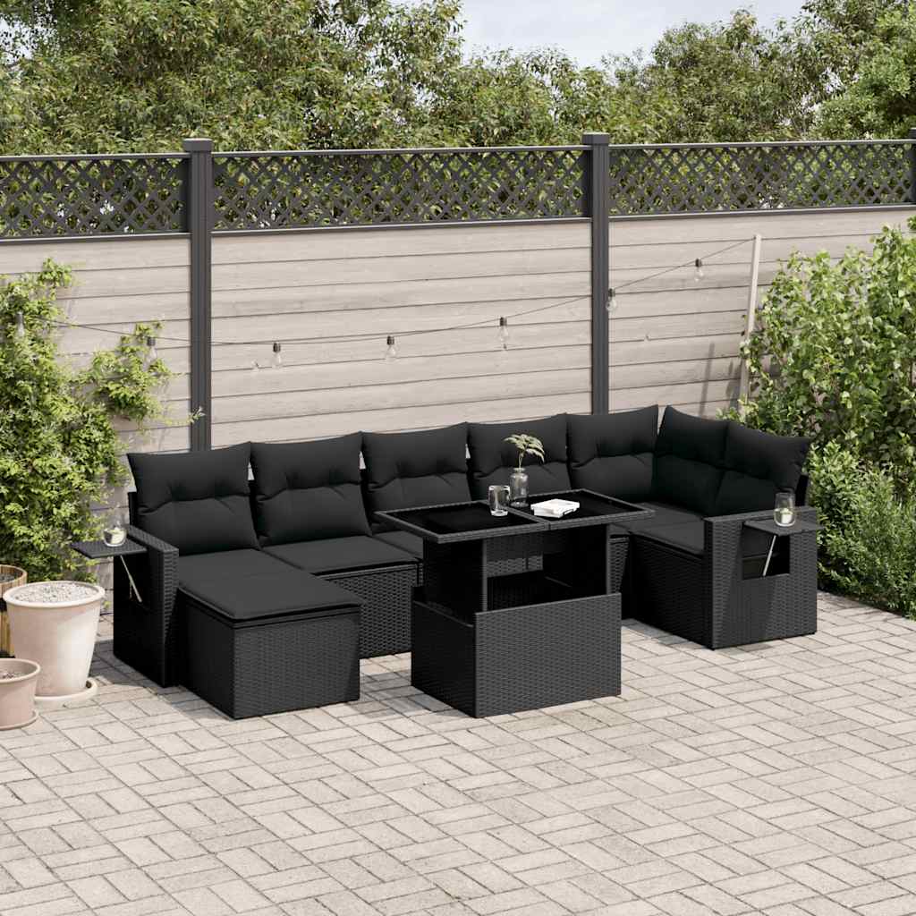 8-delige Loungeset met kussens poly rattan zwart is nu te koop bij PeponiXL, paradijselijk wonen!