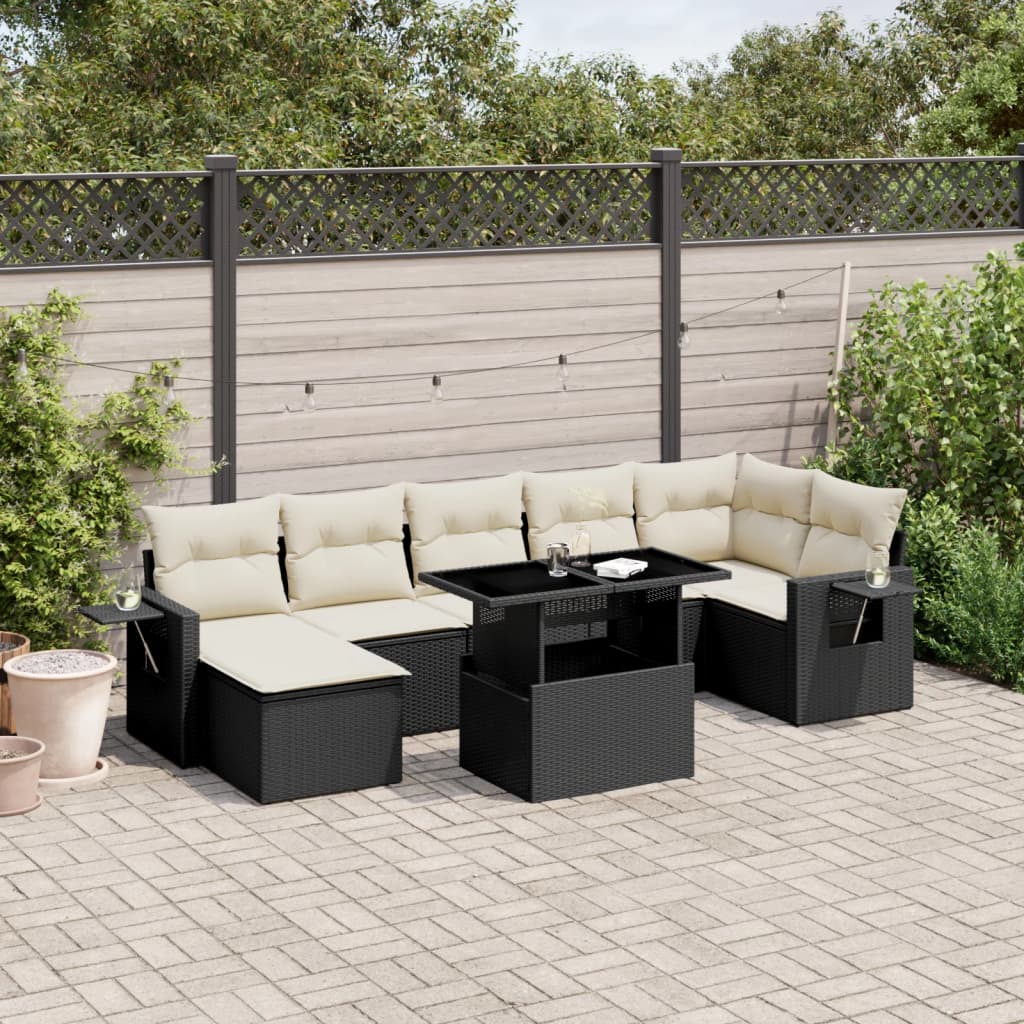 8-delige Loungeset met kussens poly rattan zwart is nu te koop bij PeponiXL, paradijselijk wonen!