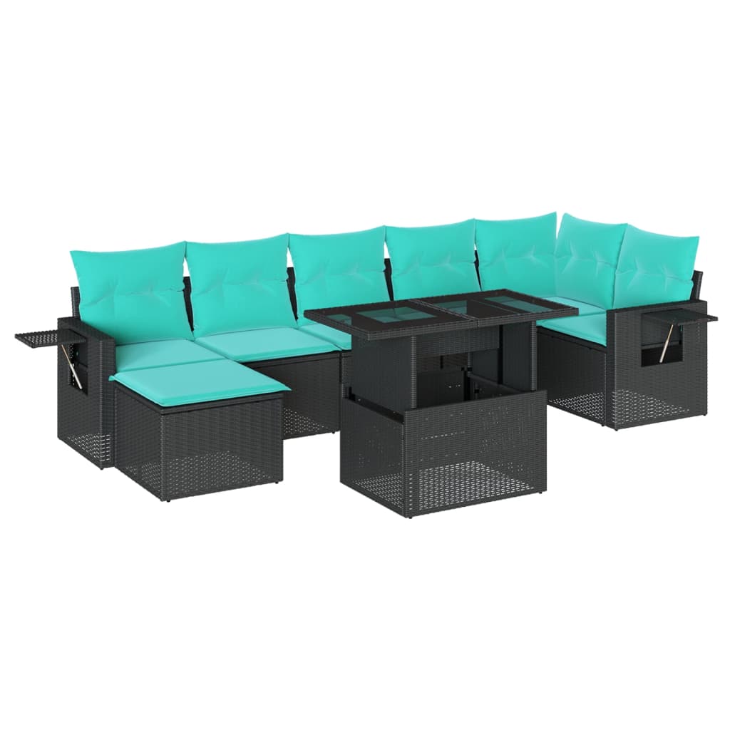 8-delige tuinbankset met kussens, zwart polyrotan is nu te koop bij PeponiXL, paradijselijk wonen!