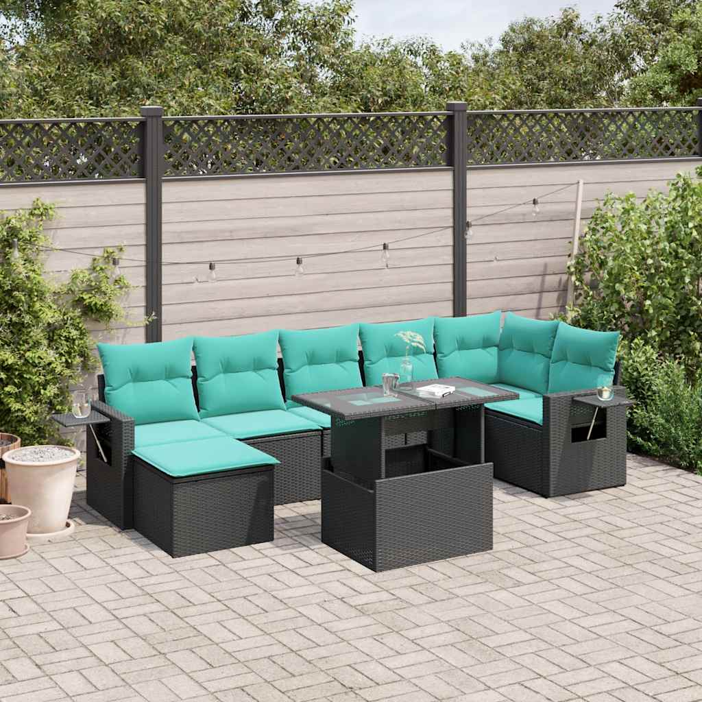 8-delige tuinbankset met kussens, zwart polyrotan is nu te koop bij PeponiXL, paradijselijk wonen!