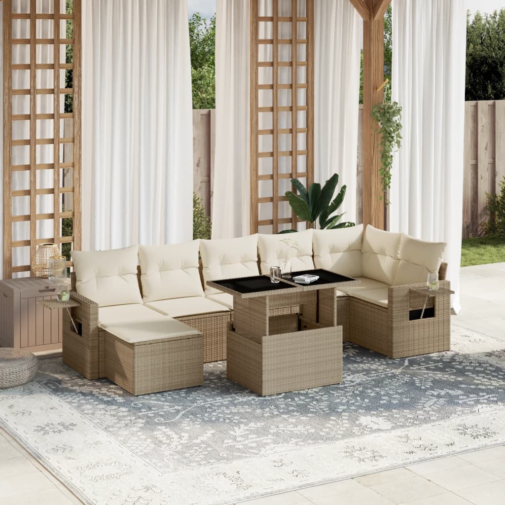 8-delige Loungeset met kussens poly rattan beige is nu te koop bij PeponiXL, paradijselijk wonen!