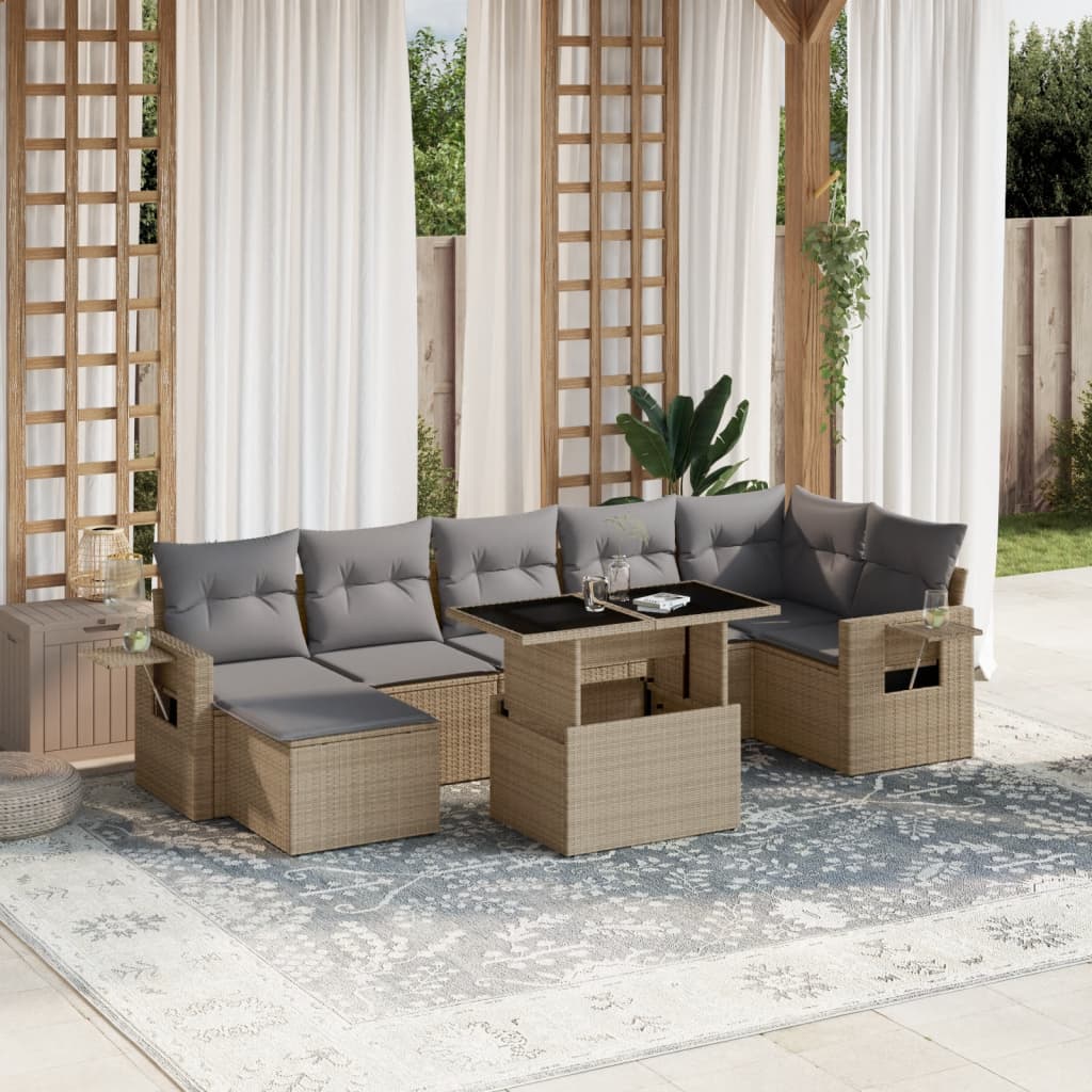 8-delige Loungeset met kussens poly rattan beige is nu te koop bij PeponiXL, paradijselijk wonen!