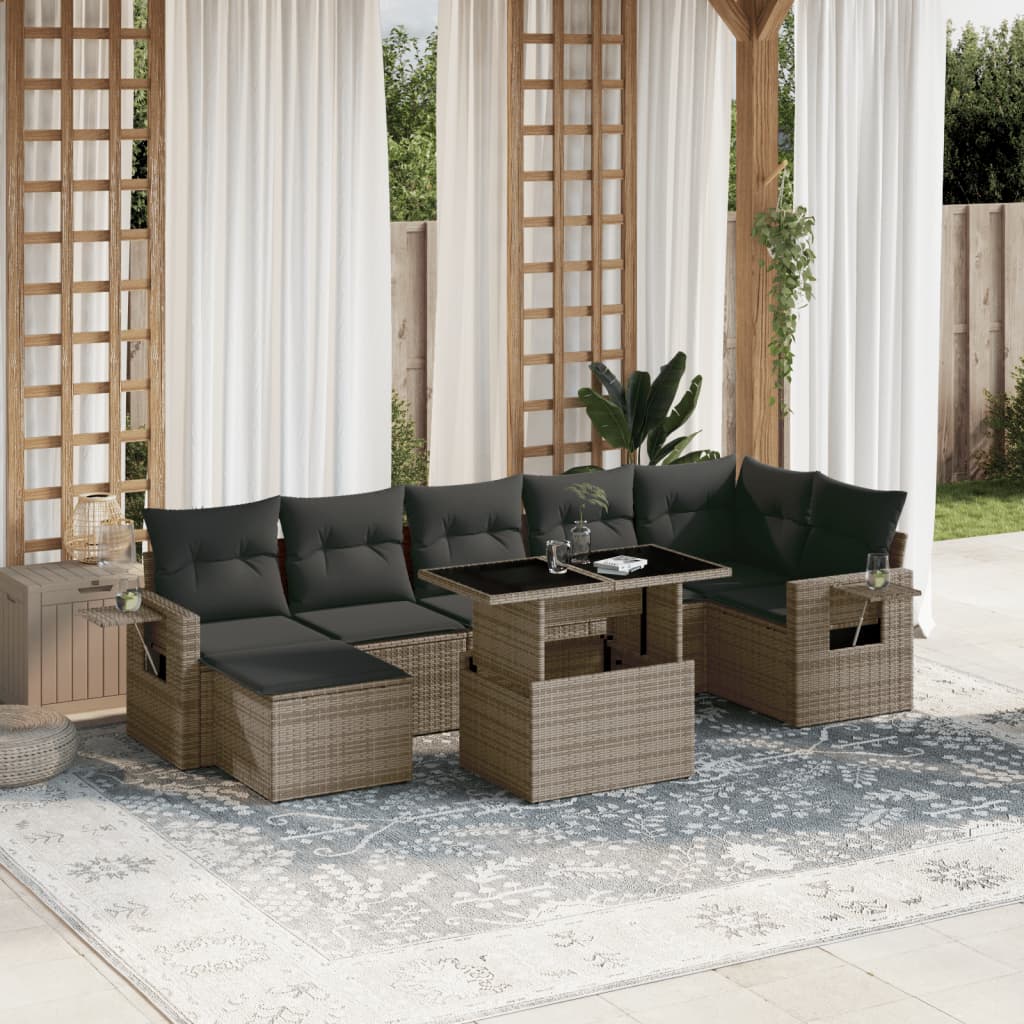 8-delige Loungeset met kussens poly rattan grijs is nu te koop bij PeponiXL, paradijselijk wonen!
