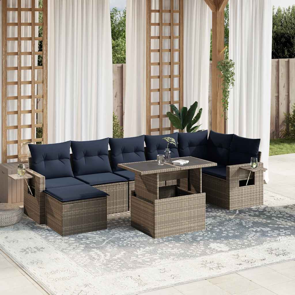 8-delige tuinbankset met kussens, grijs polyrotan is nu te koop bij PeponiXL, paradijselijk wonen!