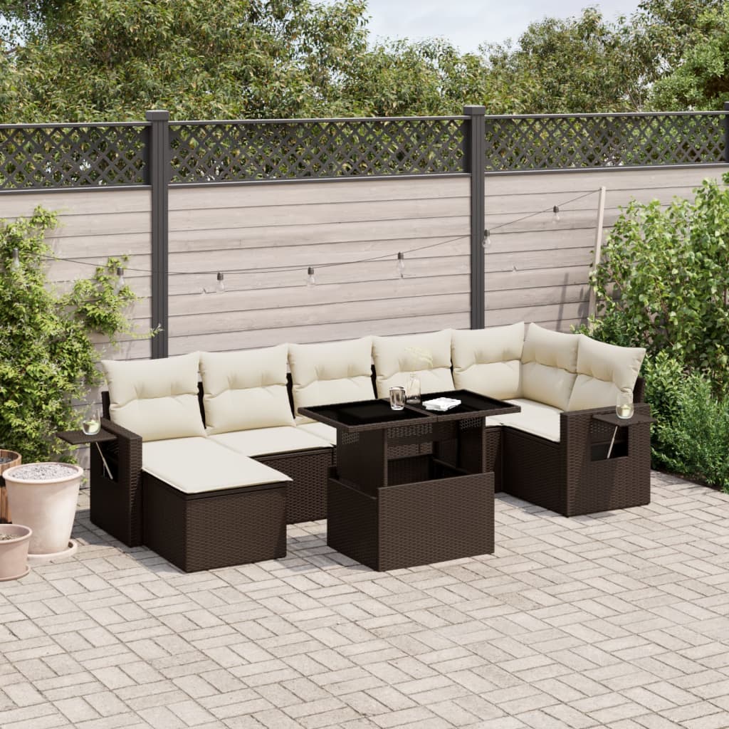8-delige Loungeset met kussens poly rattan bruin is nu te koop bij PeponiXL, paradijselijk wonen!