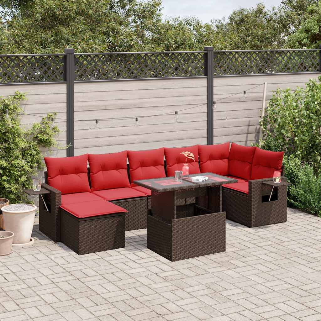8-delige tuinbankset met kussens, bruin polyrotan is nu te koop bij PeponiXL, paradijselijk wonen!
