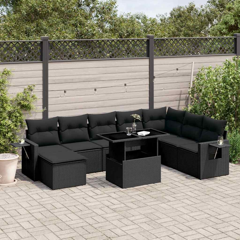 8-delige Loungeset met kussens poly rattan zwart is nu te koop bij PeponiXL, paradijselijk wonen!