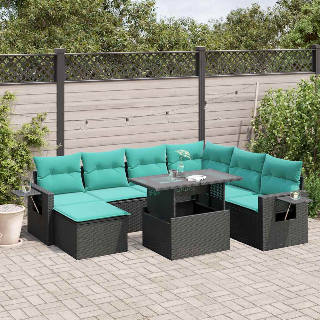 8-delige tuinbankset met kussens, zwart polyrotan is nu te koop bij PeponiXL, paradijselijk wonen!