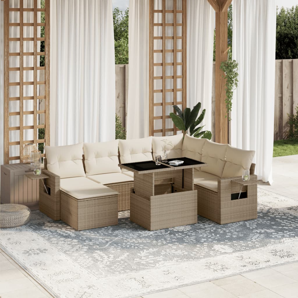 8-delige Loungeset met kussens poly rattan beige is nu te koop bij PeponiXL, paradijselijk wonen!
