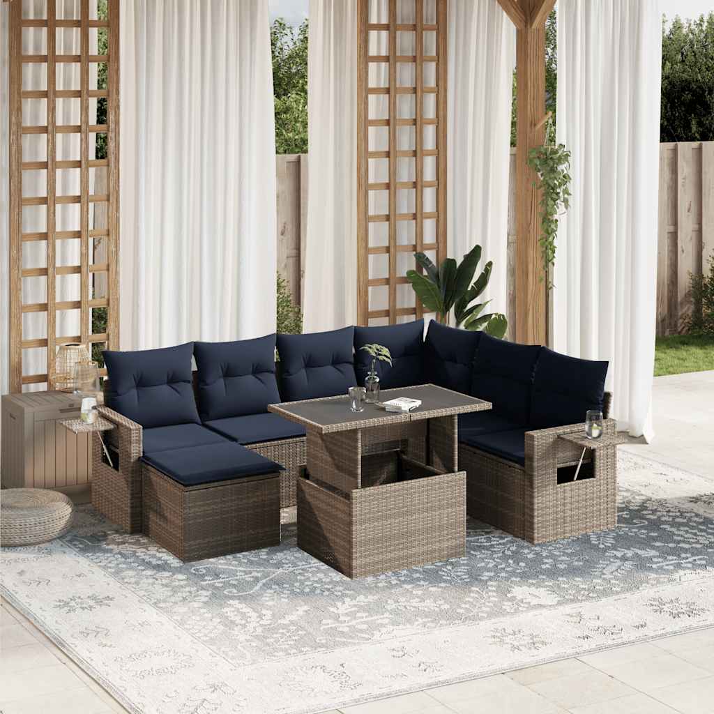 8-delige tuinbankset met kussens, grijs polyrotan is nu te koop bij PeponiXL, paradijselijk wonen!