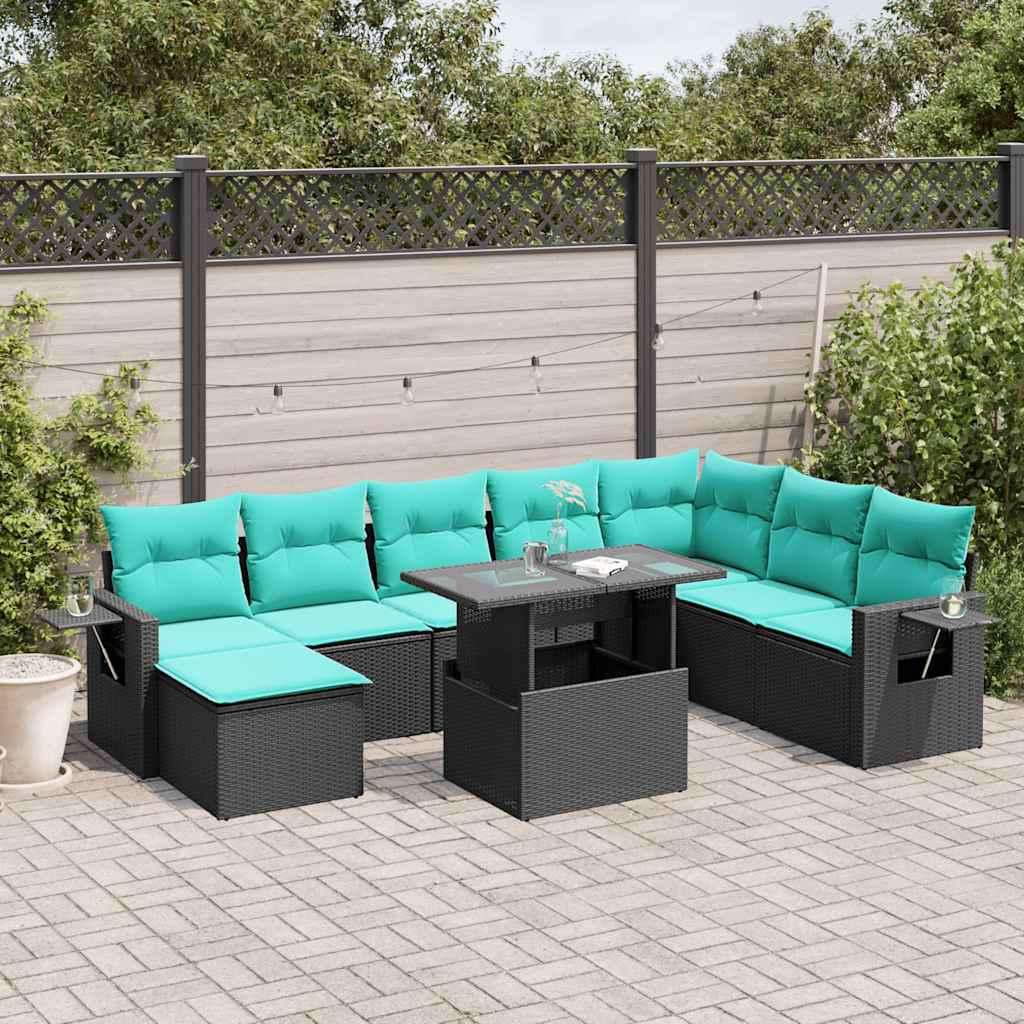 9-delige tuinbankset met kussens van zwart polyrotan is nu te koop bij PeponiXL, paradijselijk wonen!