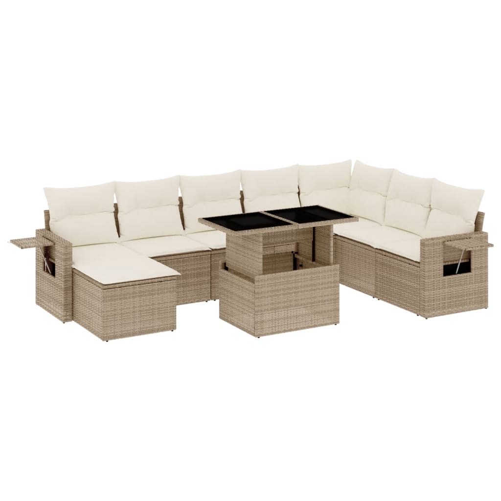 9-delige Loungeset met kussens poly rattan beige is nu te koop bij PeponiXL, paradijselijk wonen!