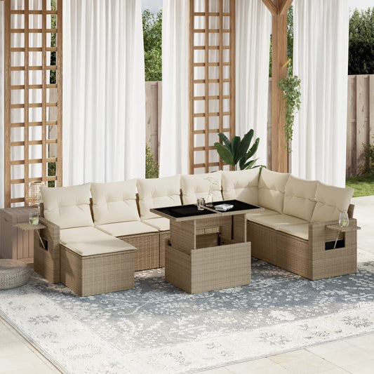 9-delige Loungeset met kussens poly rattan beige is nu te koop bij PeponiXL, paradijselijk wonen!