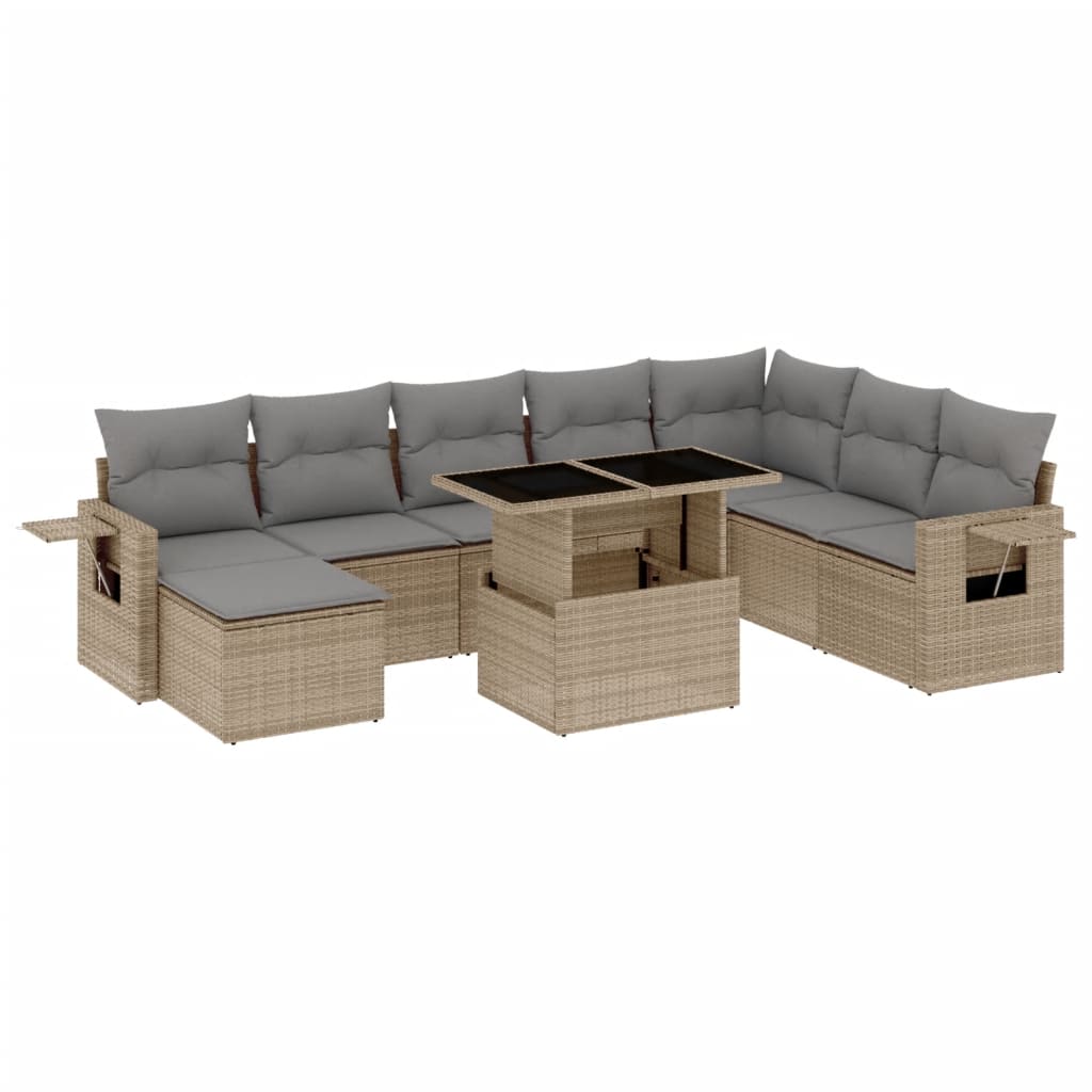 9-delige Loungeset met kussens poly rattan beige is nu te koop bij PeponiXL, paradijselijk wonen!