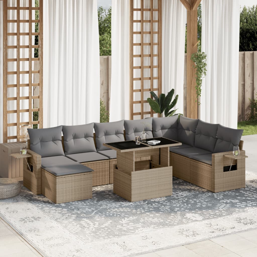 9-delige Loungeset met kussens poly rattan beige is nu te koop bij PeponiXL, paradijselijk wonen!