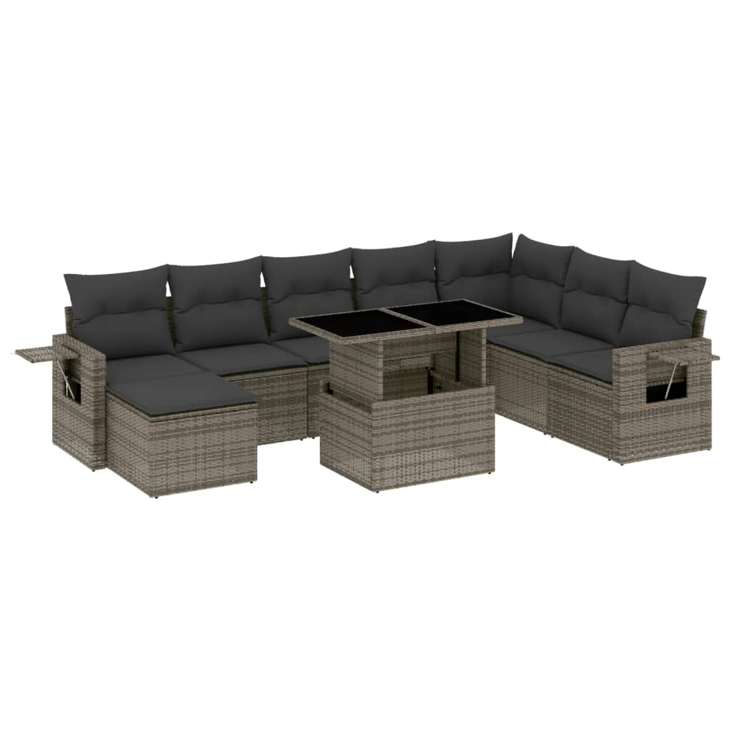 9-delige Loungeset met kussens poly rattan grijs is nu te koop bij PeponiXL, paradijselijk wonen!