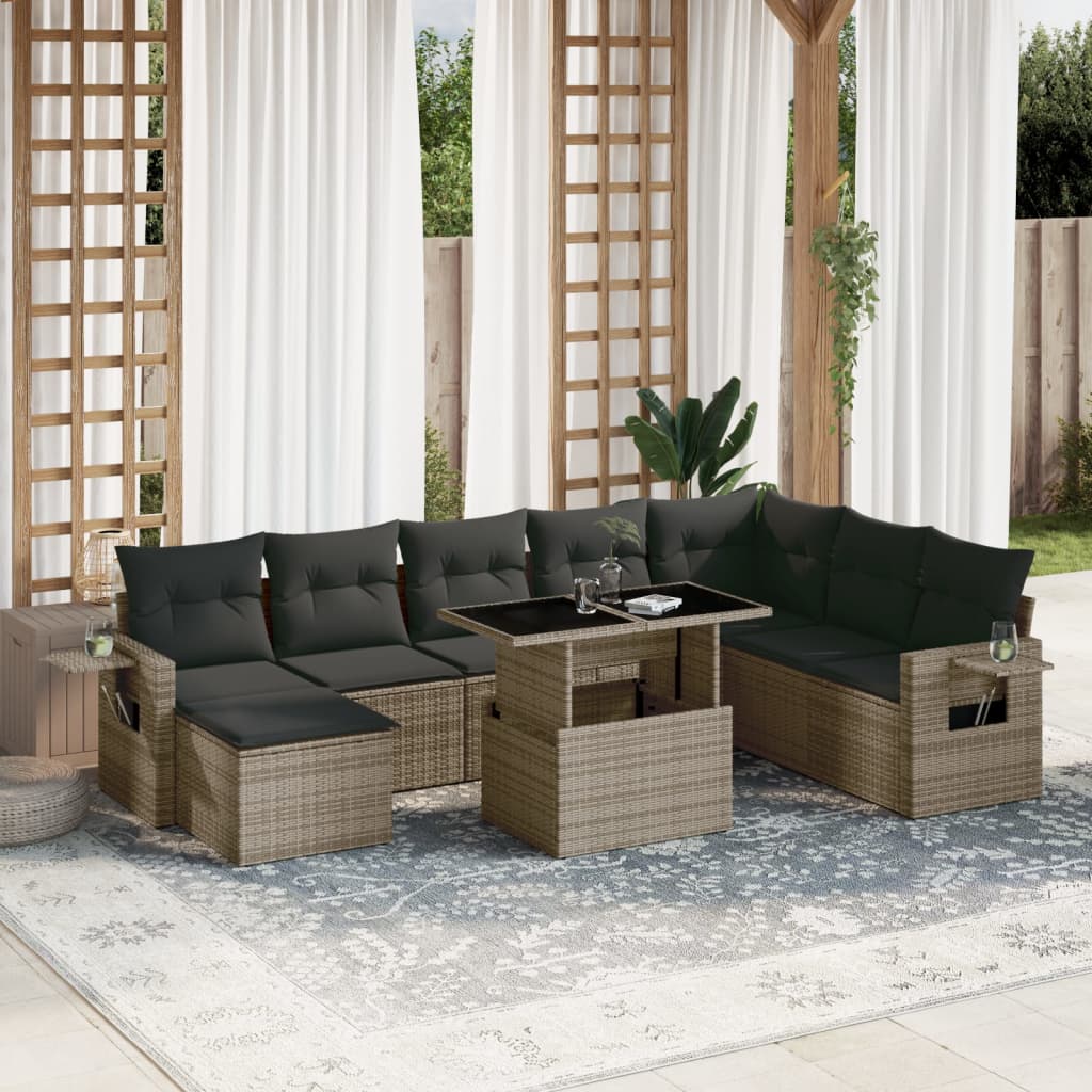 9-delige Loungeset met kussens poly rattan grijs is nu te koop bij PeponiXL, paradijselijk wonen!