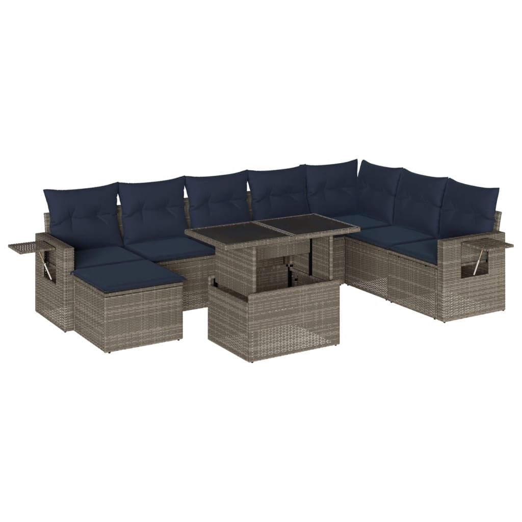 9-delige tuinbankset met kussens, grijs polyrotan is nu te koop bij PeponiXL, paradijselijk wonen!