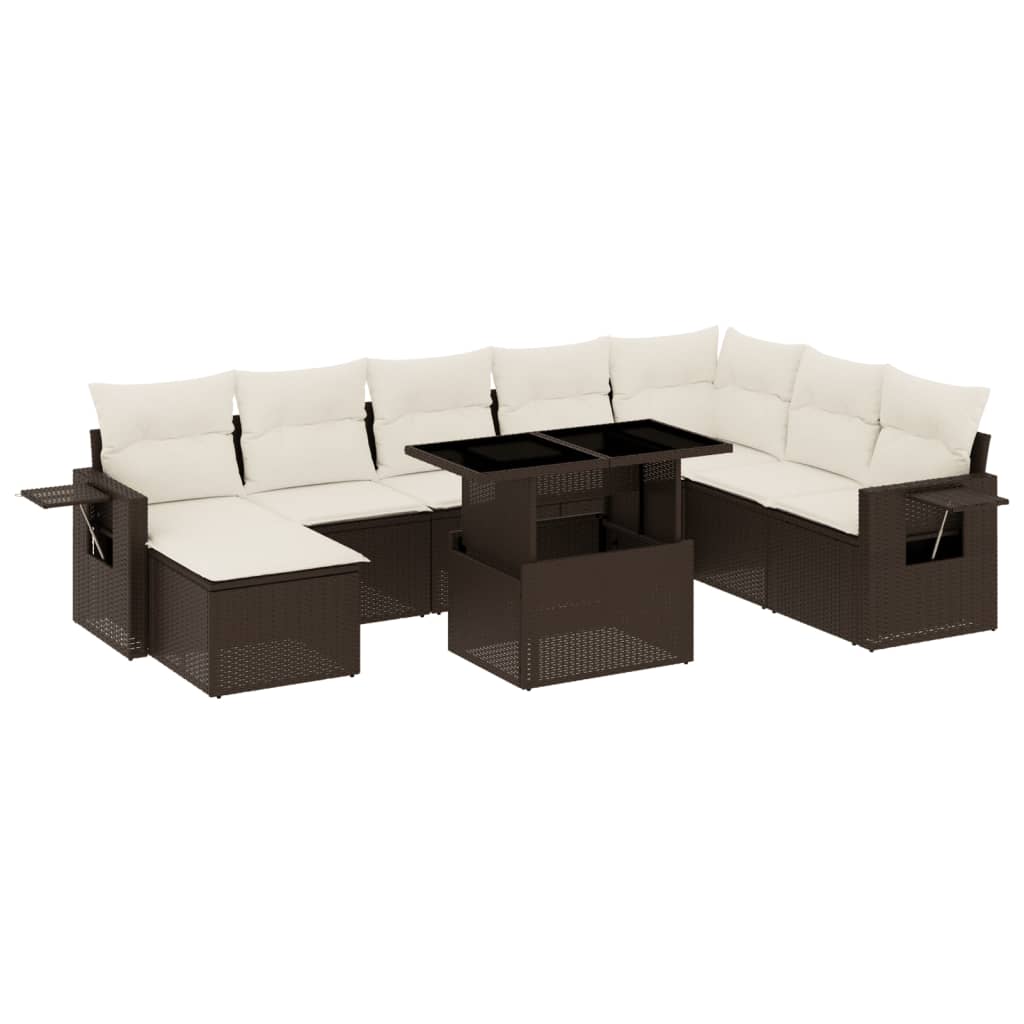 9-delige Loungeset met kussens poly rattan bruin is nu te koop bij PeponiXL, paradijselijk wonen!