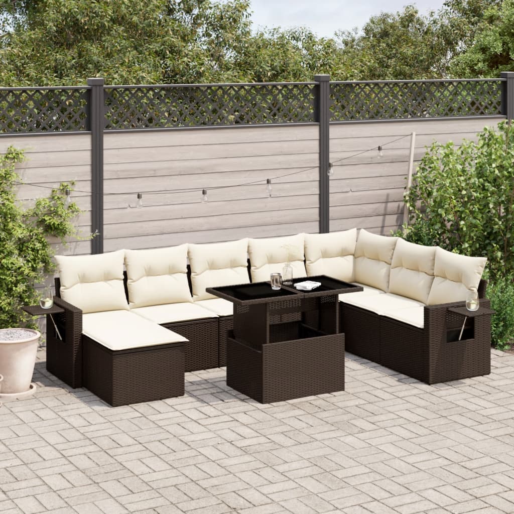 9-delige Loungeset met kussens poly rattan bruin is nu te koop bij PeponiXL, paradijselijk wonen!