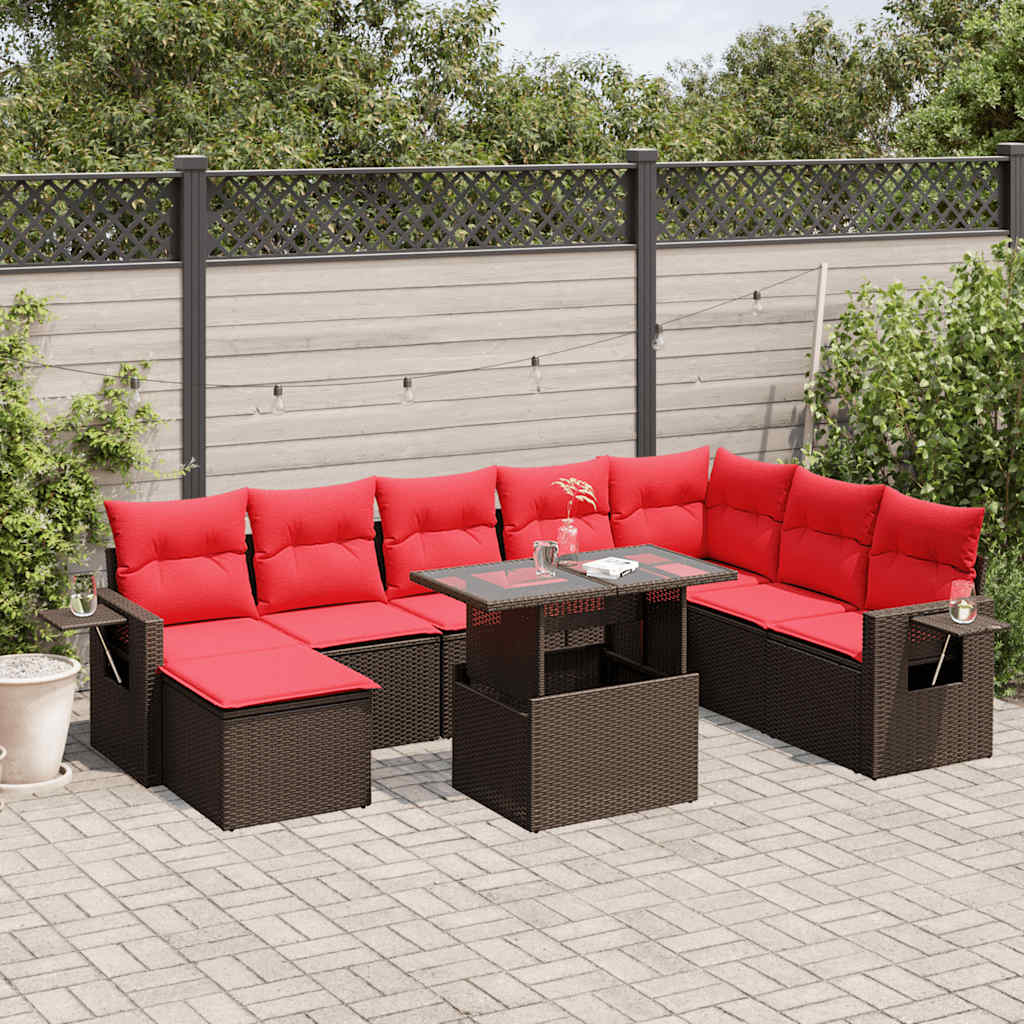 9-delige tuinbankset met kussens, bruin polyrotan is nu te koop bij PeponiXL, paradijselijk wonen!