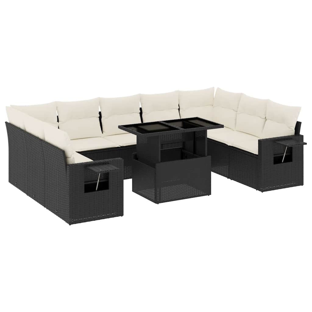 10-delige Loungeset met kussens poly rattan zwart is nu te koop bij PeponiXL, paradijselijk wonen!