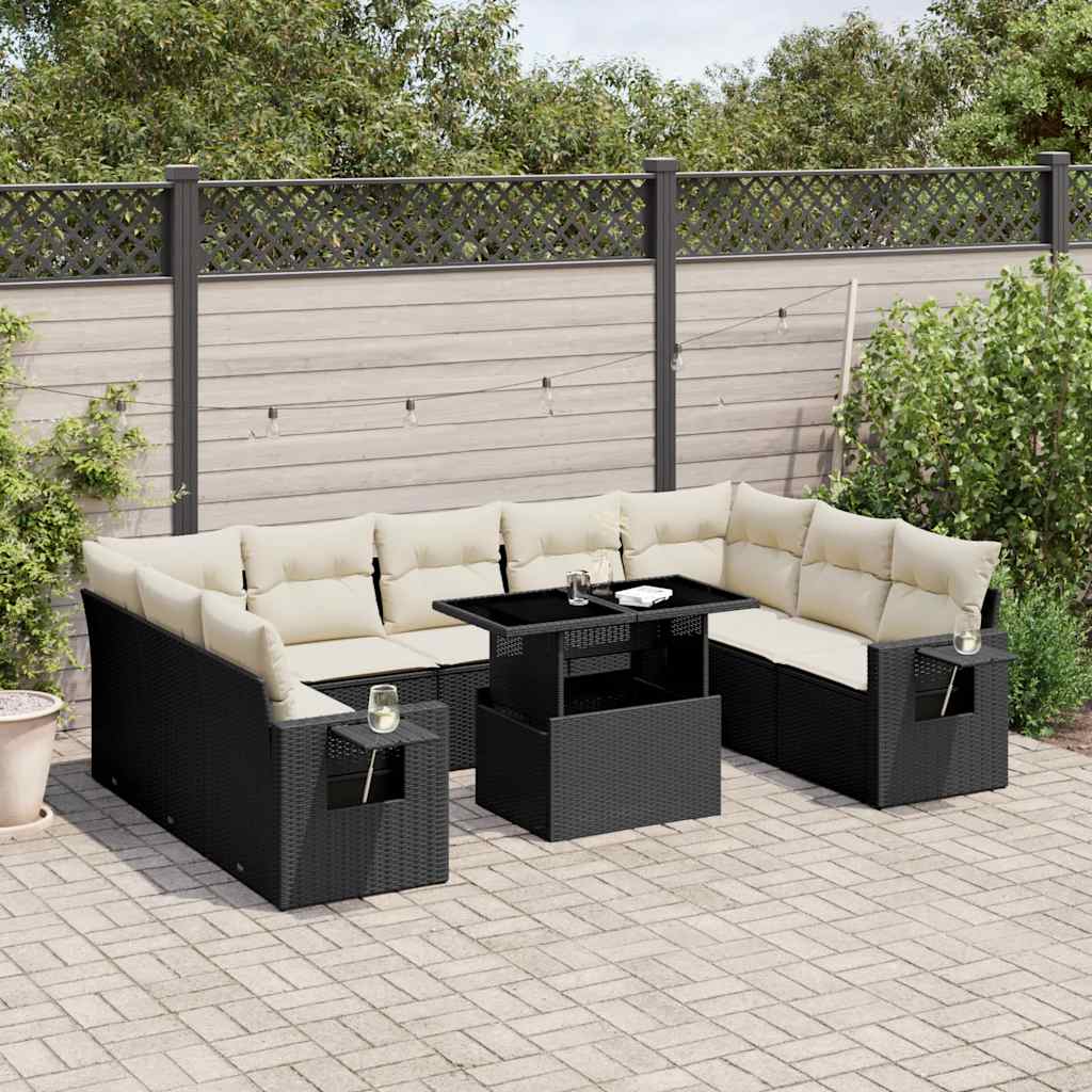 10-delige Loungeset met kussens poly rattan zwart is nu te koop bij PeponiXL, paradijselijk wonen!