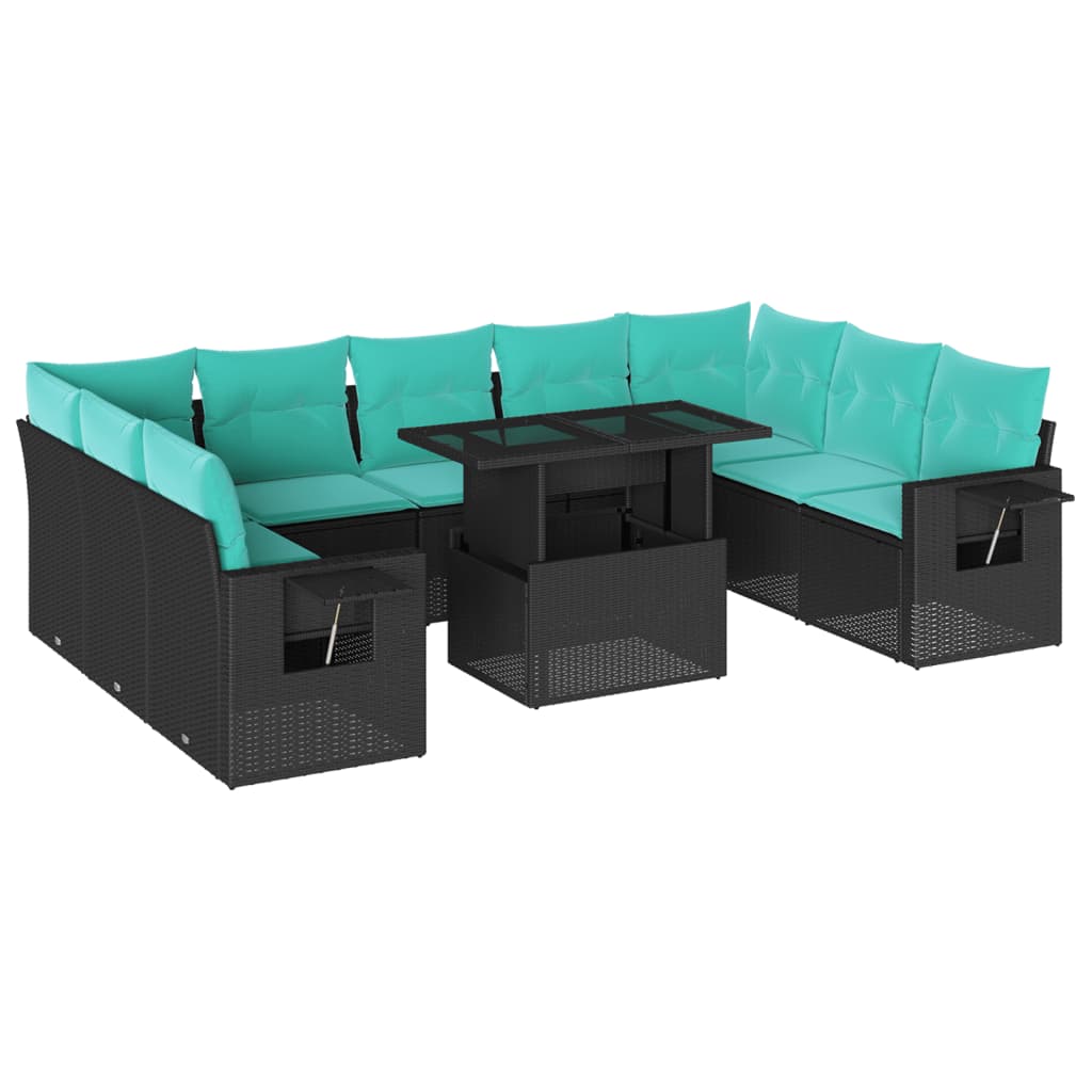 10-delige tuinbankset met kussens van zwart polyrotan is nu te koop bij PeponiXL, paradijselijk wonen!