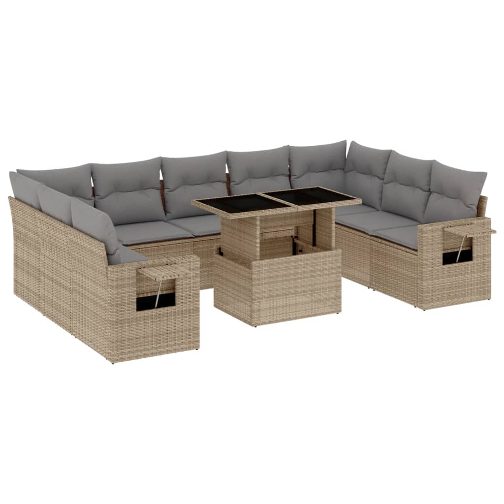 10-delige Loungeset met kussens poly rattan beige is nu te koop bij PeponiXL, paradijselijk wonen!