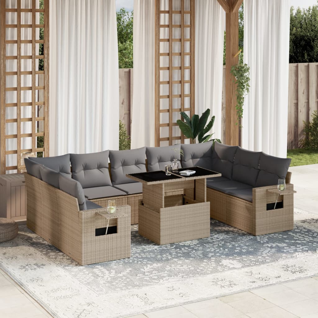 10-delige Loungeset met kussens poly rattan beige is nu te koop bij PeponiXL, paradijselijk wonen!