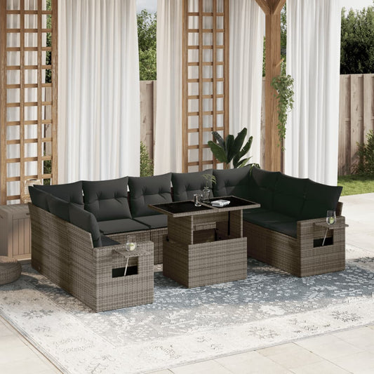 10-delige Loungeset met kussens poly rattan grijs is nu te koop bij PeponiXL, paradijselijk wonen!