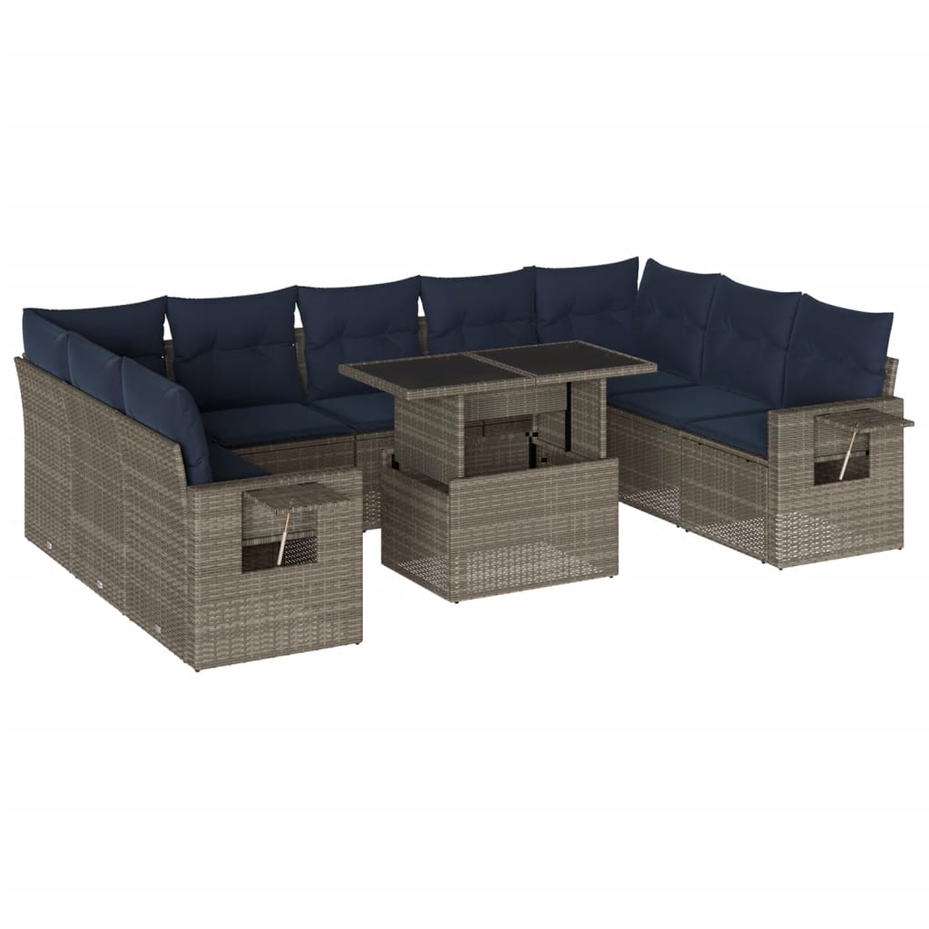 10-delige tuinbankset met kussens, grijs polyrotan is nu te koop bij PeponiXL, paradijselijk wonen!