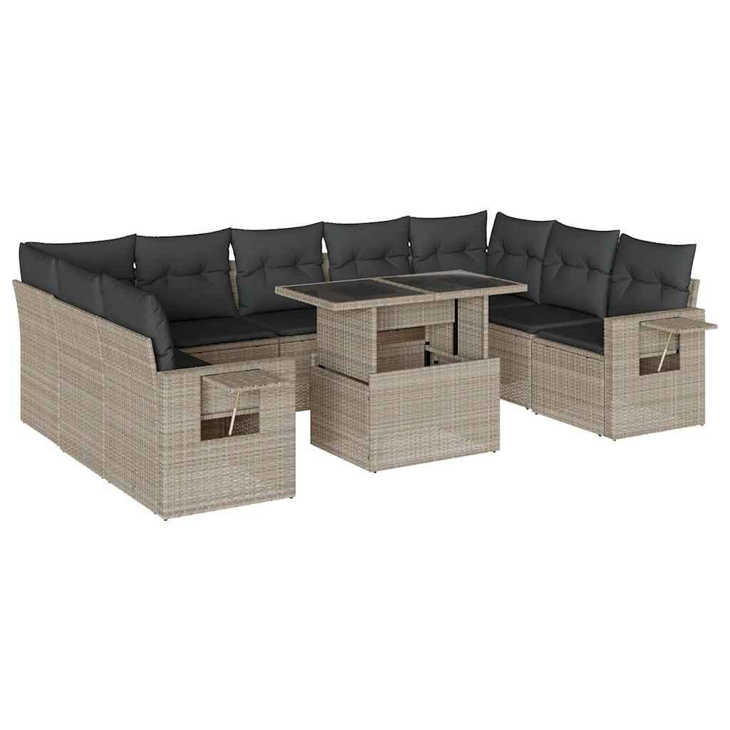 10-delige Loungeset met kussens poly rattan lichtgrijs is nu te koop bij PeponiXL, paradijselijk wonen!
