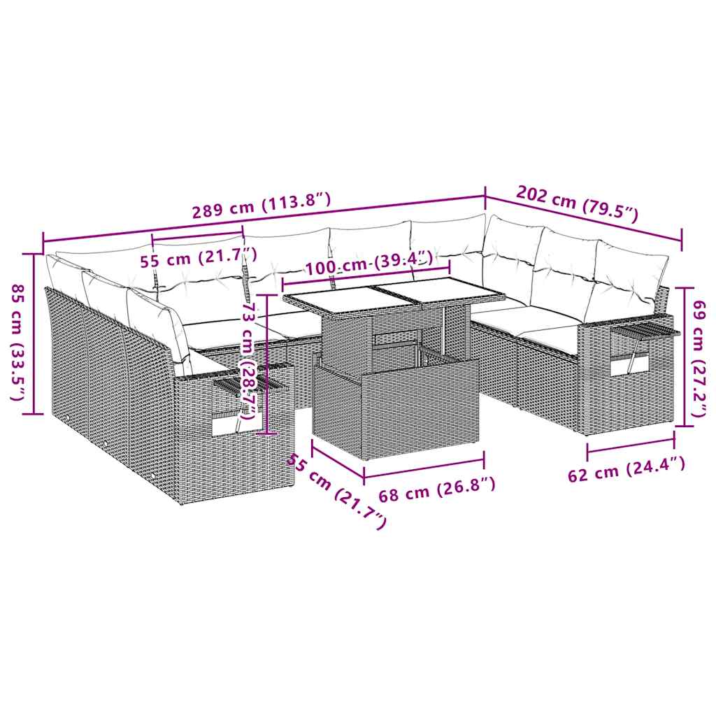 10-delige Loungeset met kussens poly rattan lichtgrijs is nu te koop bij PeponiXL, paradijselijk wonen!