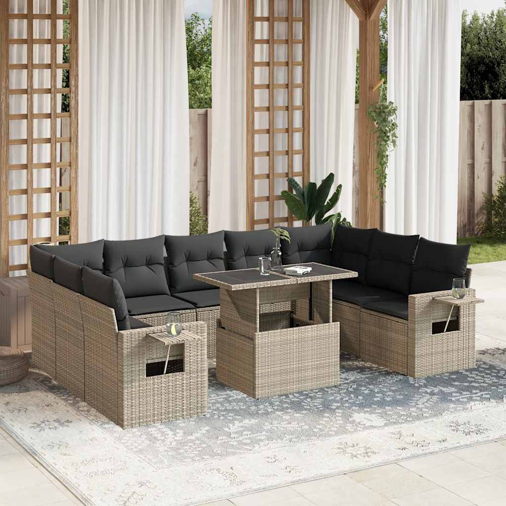10-delige Loungeset met kussens poly rattan lichtgrijs is nu te koop bij PeponiXL, paradijselijk wonen!