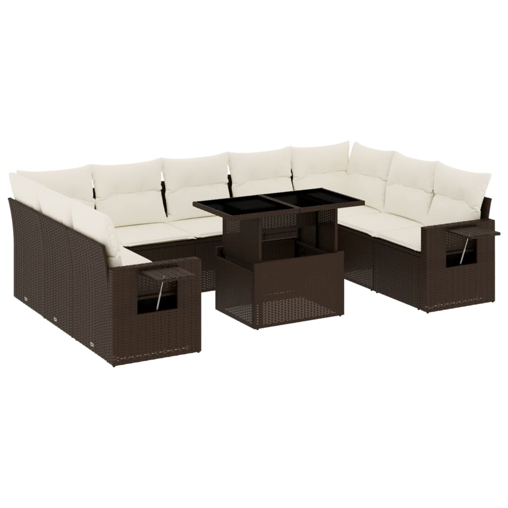 10-delige Loungeset met kussens poly rattan bruin is nu te koop bij PeponiXL, paradijselijk wonen!
