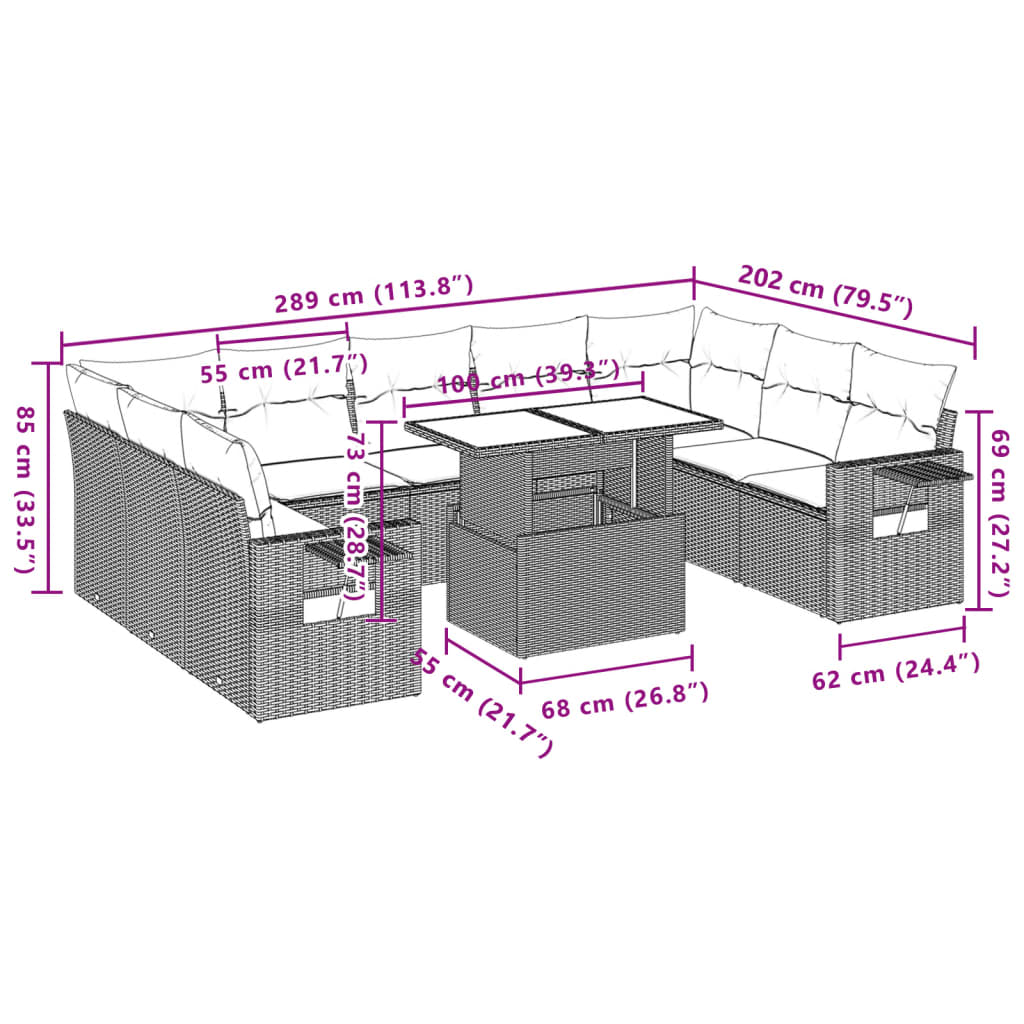 10-delige Loungeset met kussens poly rattan bruin is nu te koop bij PeponiXL, paradijselijk wonen!