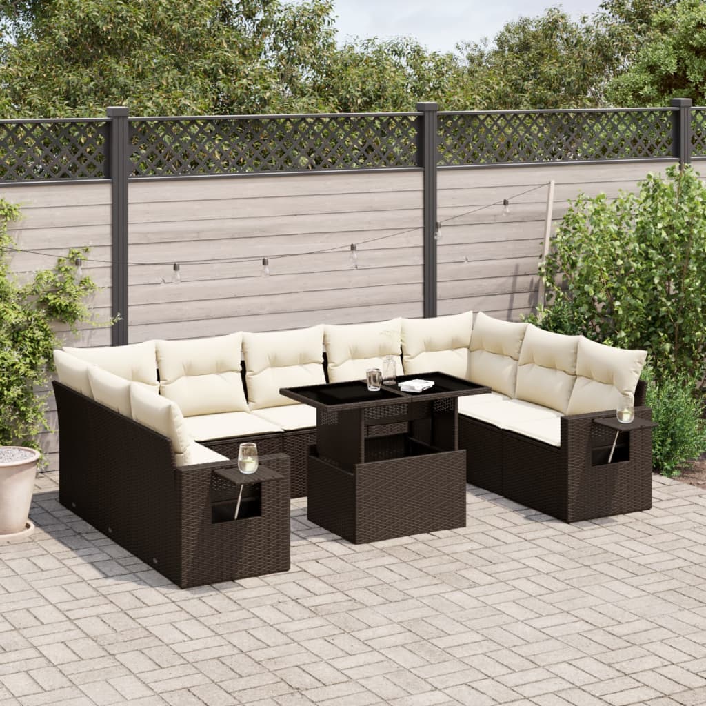 10-delige Loungeset met kussens poly rattan bruin is nu te koop bij PeponiXL, paradijselijk wonen!