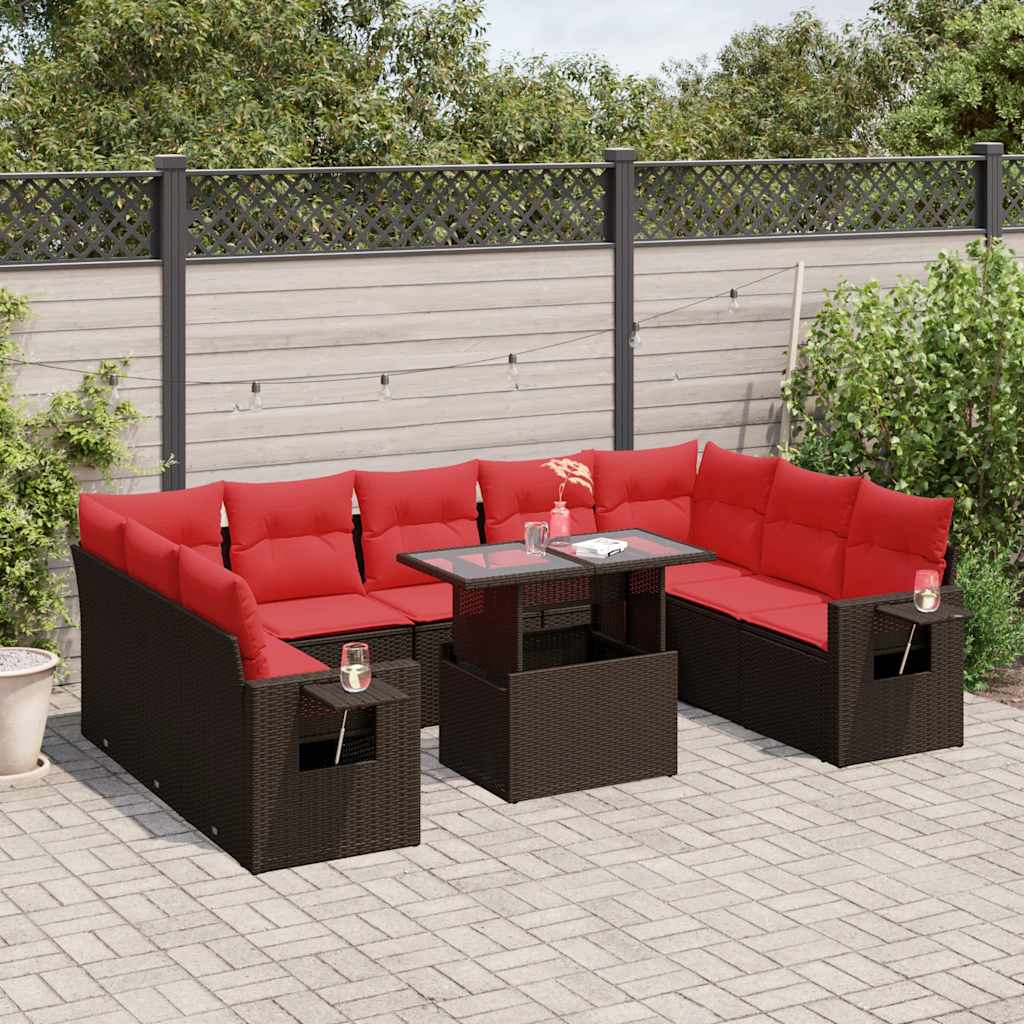 10-delige tuinbankset met kussens, bruin polyrotan is nu te koop bij PeponiXL, paradijselijk wonen!