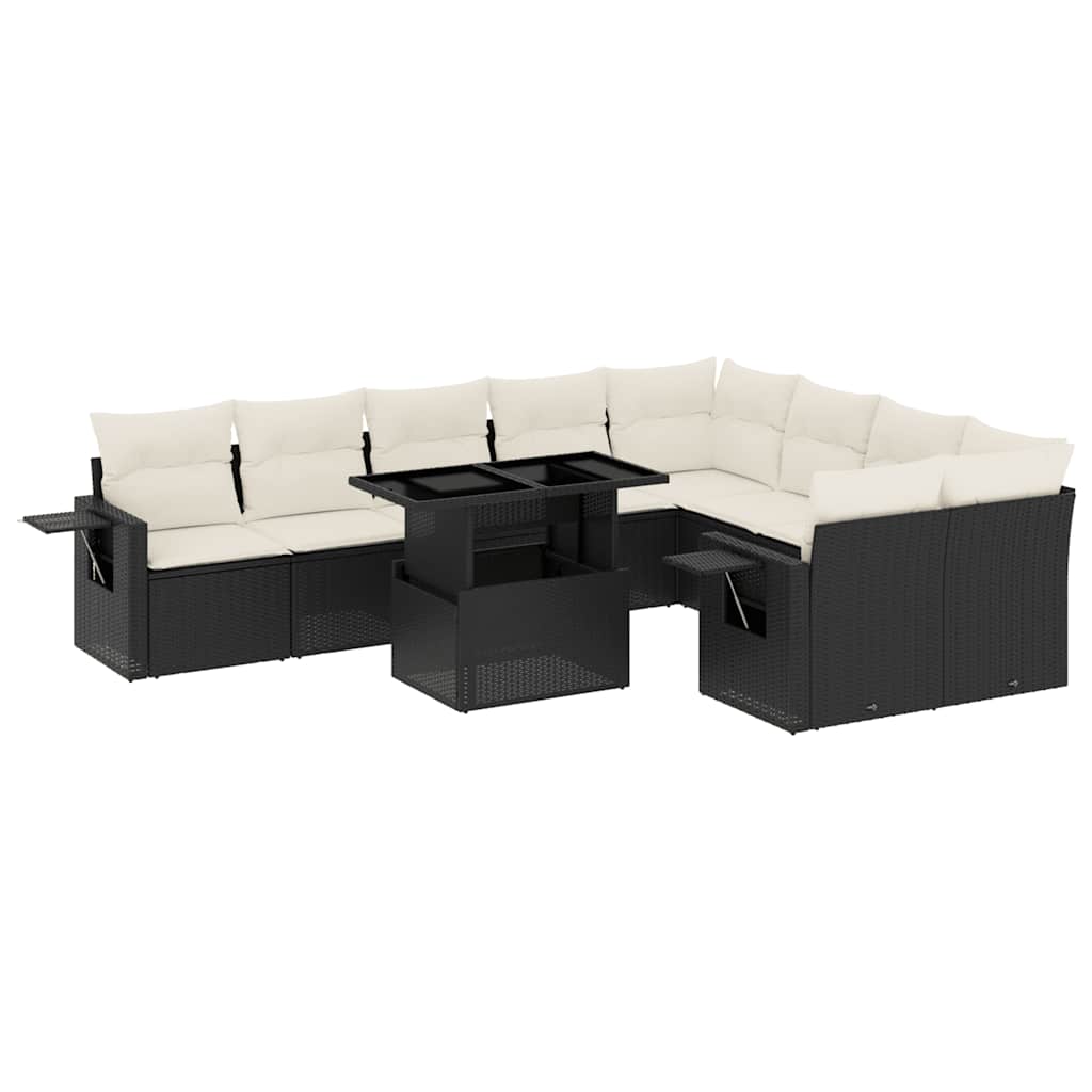 10-delige Loungeset met kussens poly rattan zwart is nu te koop bij PeponiXL, paradijselijk wonen!