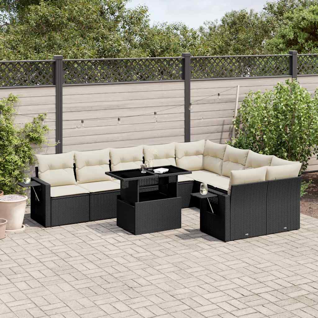 10-delige Loungeset met kussens poly rattan zwart is nu te koop bij PeponiXL, paradijselijk wonen!
