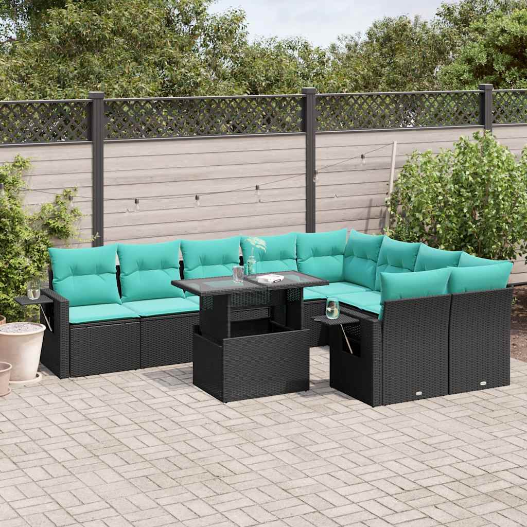 10-delige tuinbankset met kussens van zwart polyrotan is nu te koop bij PeponiXL, paradijselijk wonen!